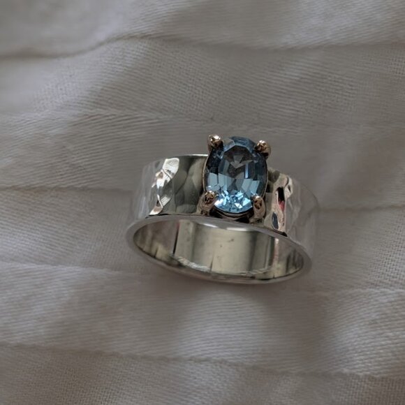 ❌SOLD ON EBAY❌ James Avery Sterling Silver/14k Gold Juliette Blue Topaz Ring - Picture 1 of 9
